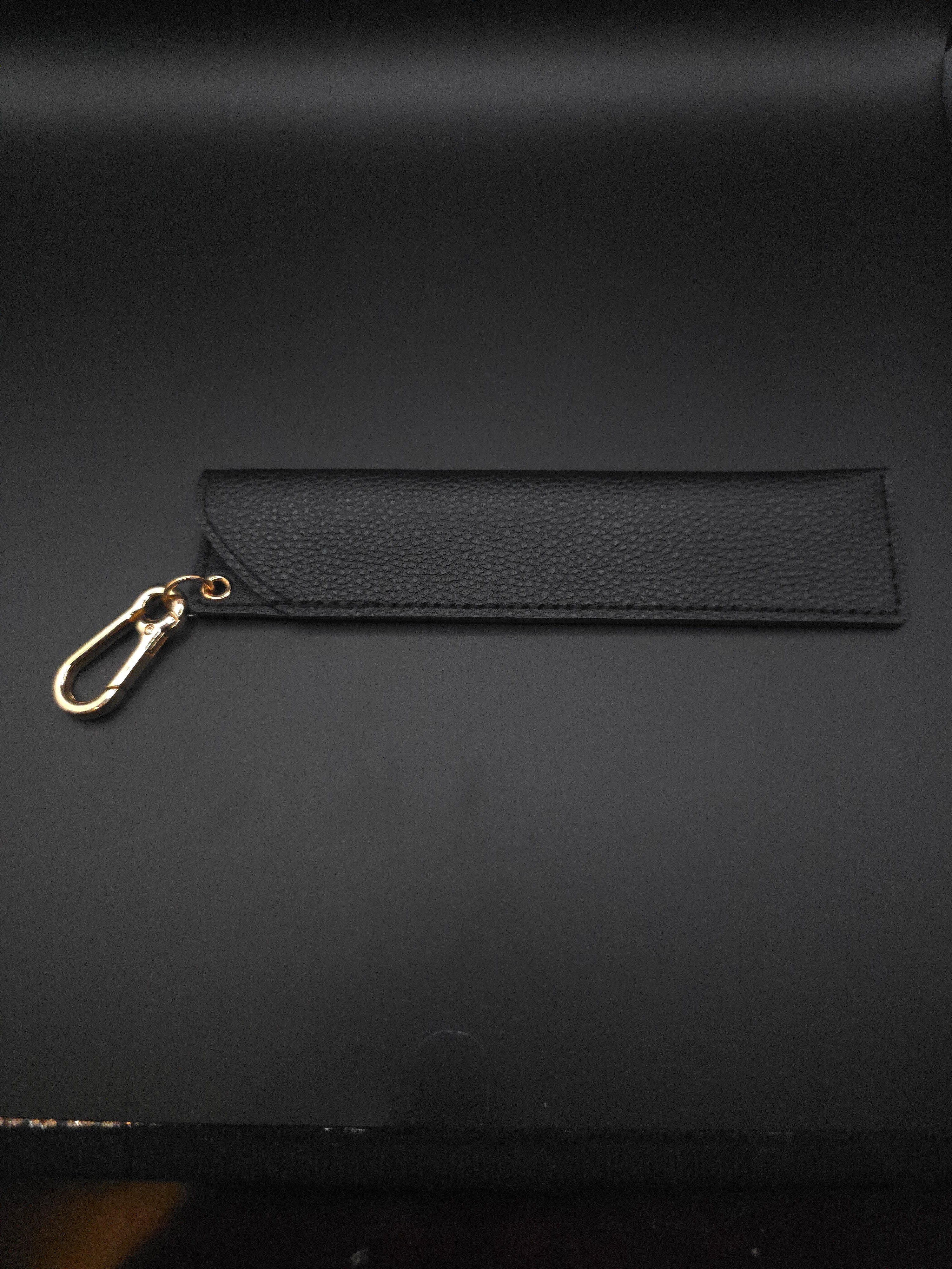 PU Leather Pen Sleeve Keychain (Black with no decorative flower charm)