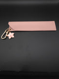 PU Leather Pen Sleeve Keychain (Light Pink with decorative flower charm)