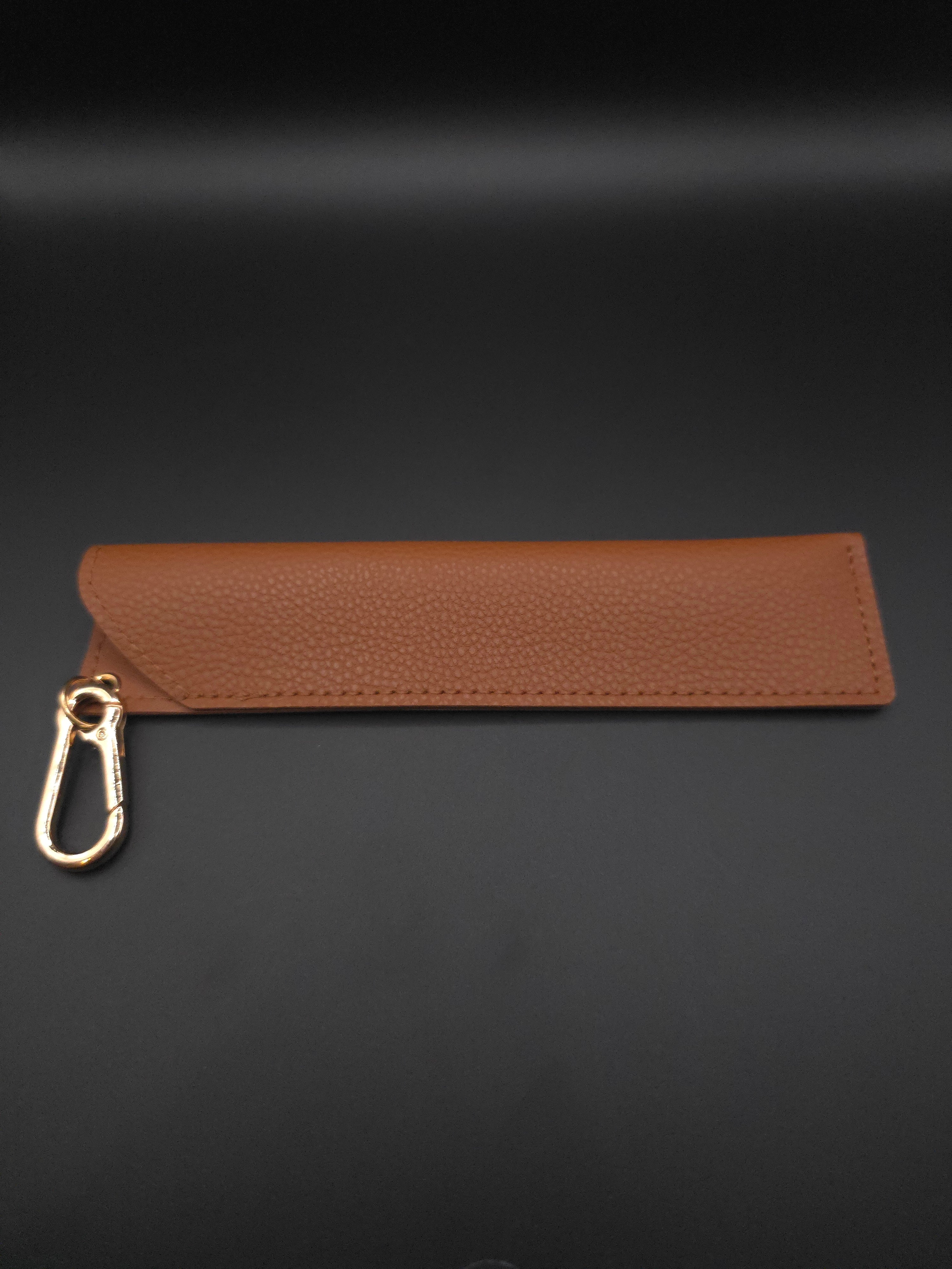 PU Leather Pen Sleeve Keychain (Brown with no decorative flower charm)