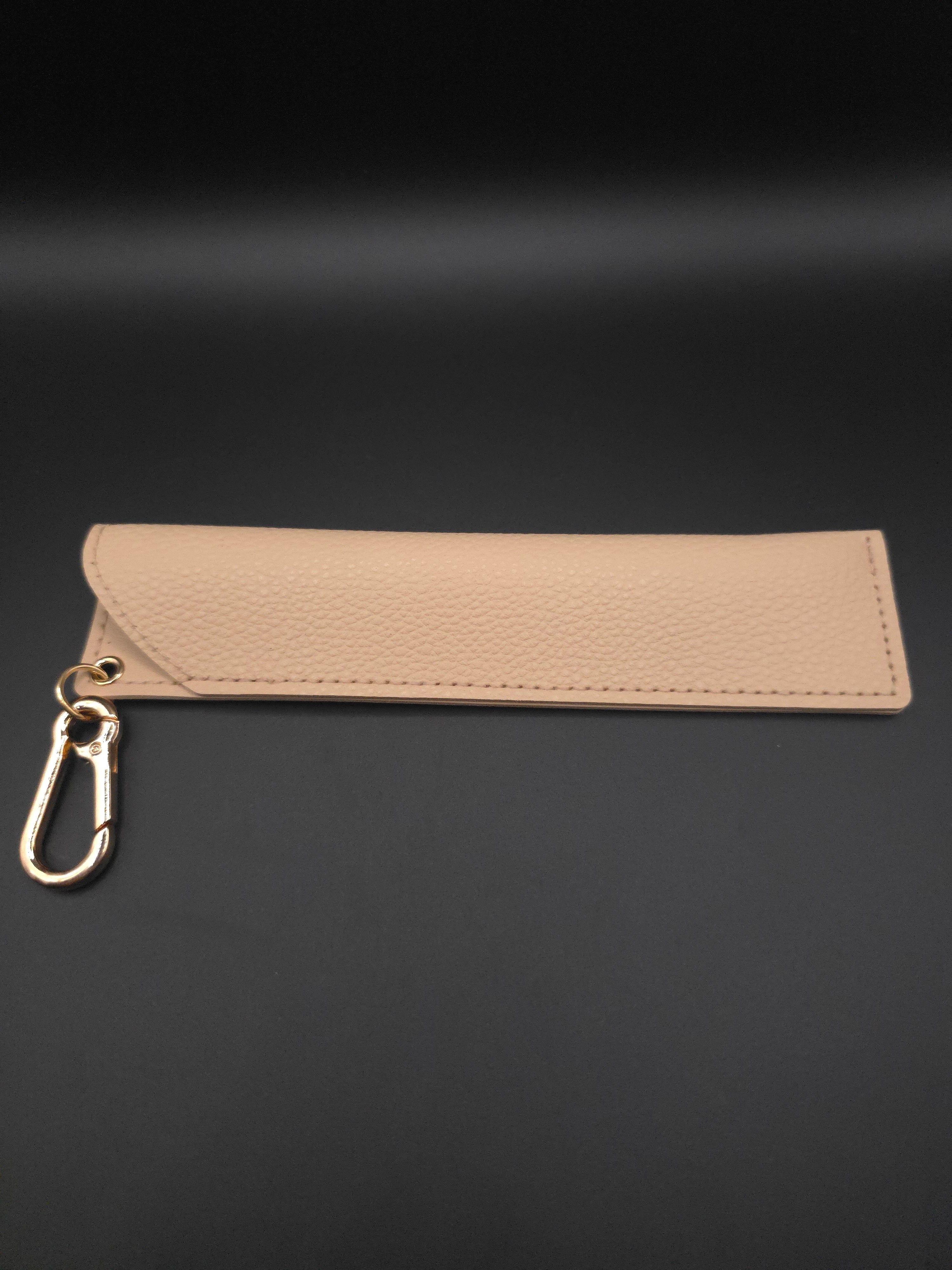 PU Leather Pen Sleeve Keychain (Beige with no decorative flower charm)